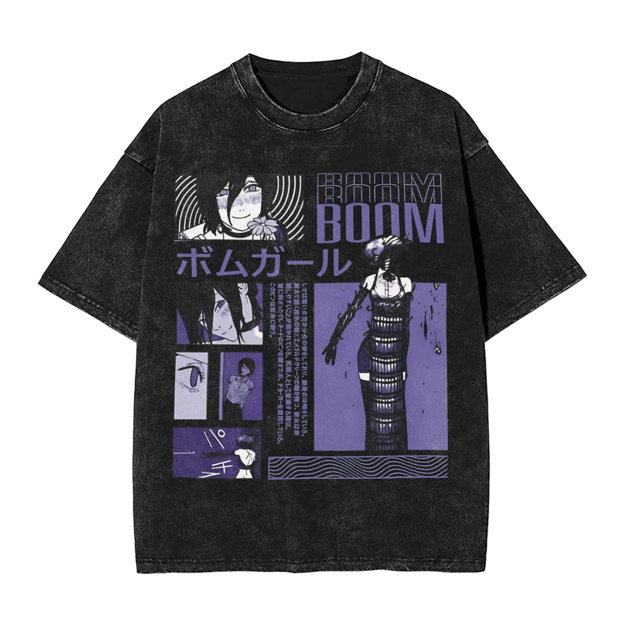 Anime Merchandise For Women - Chainsaw Man Yıkanmış Pamuklu Tişört, Anime