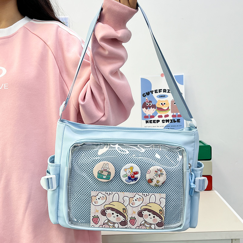 Anime Tote Bag - Şeffaf rozet ekran Tote çanta tiki