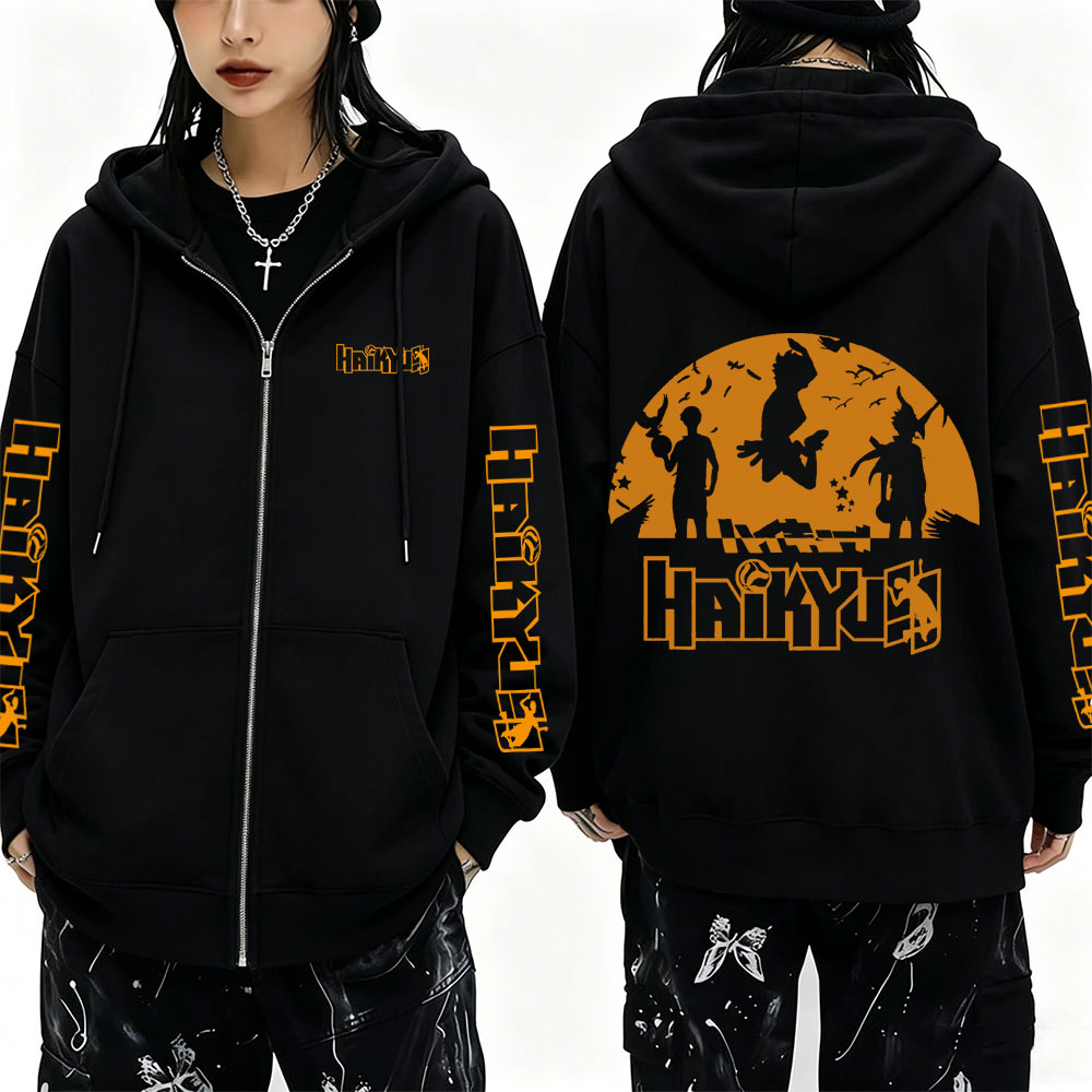Anime Merch Hoodie - Anime Haikyuu Ürünleri Fermuarlı Kapüşonlu Üst