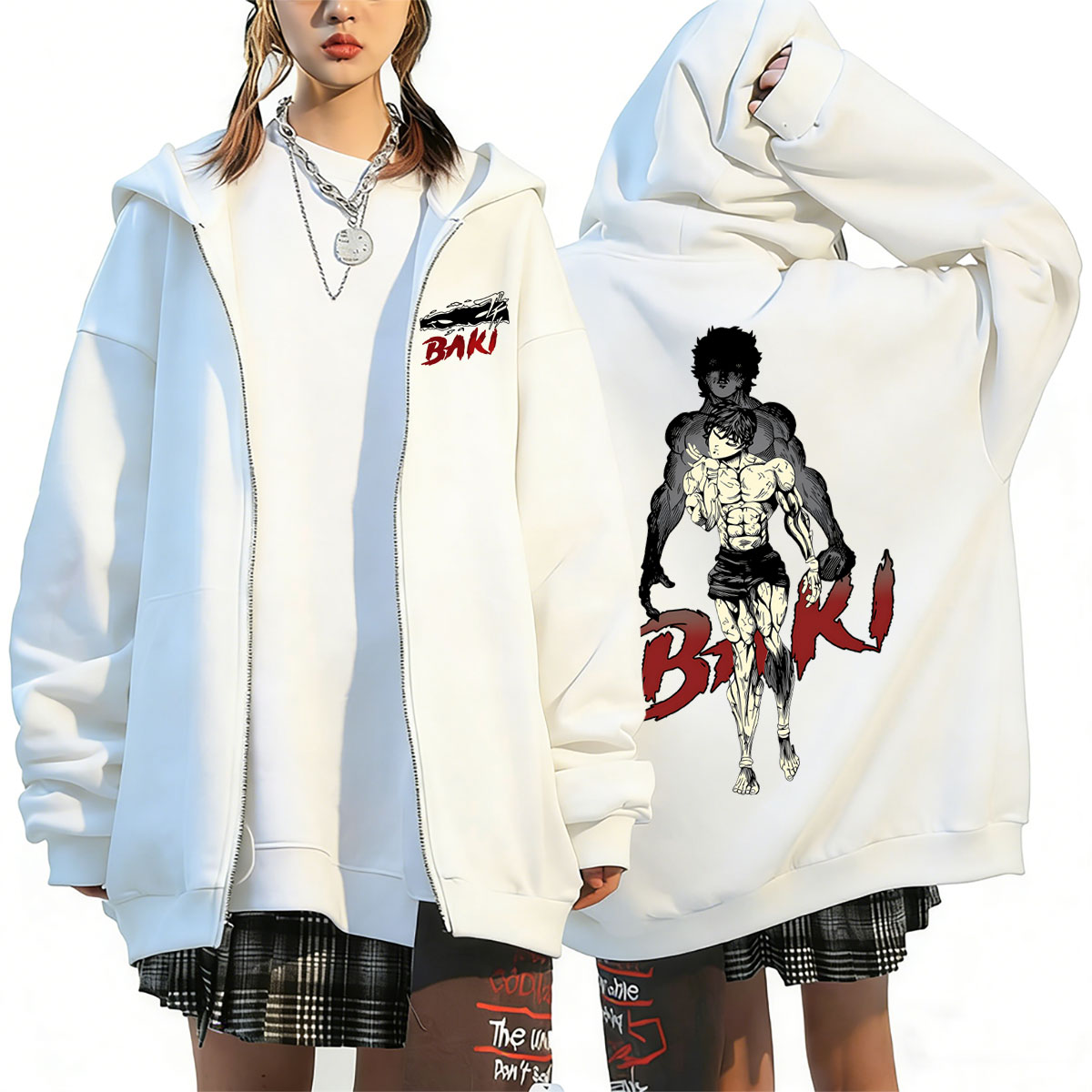 Anime Merch Hoodie - Anime Baki The Grappler Merch Fermuarlı